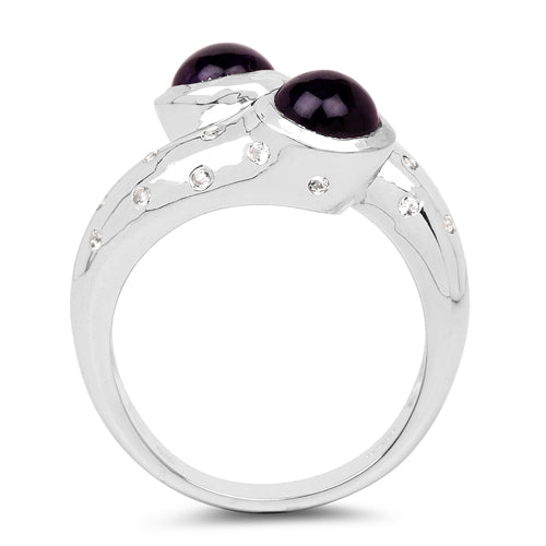 Bids.com 2.31 Carat Genuine Amethyst and White Topaz .925 Sterling Silver Ring Rings White Smoke size 7.00,size 5.00,size 6.00,size 8.00,size 9.00,size 10.00