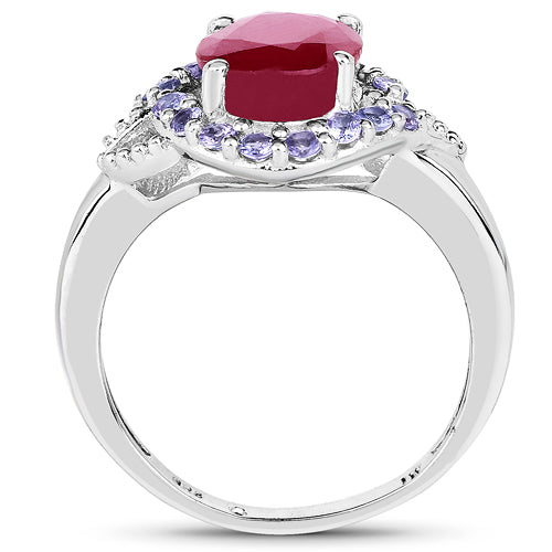 Bids.com 4.03 Carat Genuine Glass Filled Ruby & Tanzanite .925 Sterling Silver Ring Rings White Smoke size 6.00,size 7.00,size 8.00,size 9.00,size 5.00