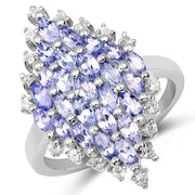 Bids.com 2.40 Carat Genuine Tanzanite and White Topaz .925 Sterling Silver Ring Rings White Smoke size 6.00,size 7.00,size 8.00,size 9.00