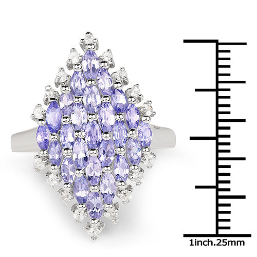Bids.com 2.40 Carat Genuine Tanzanite and White Topaz .925 Sterling Silver Ring Rings White Smoke size 6.00,size 7.00,size 8.00,size 9.00