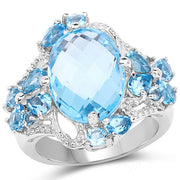 Bids.com 9.50 Carat Genuine Blue Topaz and Swiss Blue Topaz .925 Sterling Silver Ring Rings White Smoke size 6.00,size 7.00,size 8.00,size 9.00