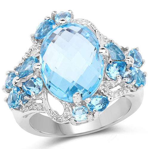 Bids.com 9.50 Carat Genuine Blue Topaz and Swiss Blue Topaz .925 Sterling Silver Ring Rings White Smoke size 6.00,size 7.00,size 8.00,size 9.00