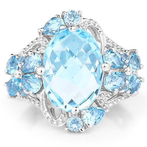 Bids.com 9.50 Carat Genuine Blue Topaz and Swiss Blue Topaz .925 Sterling Silver Ring Rings White Smoke size 6.00,size 7.00,size 8.00,size 9.00