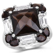 Bids.com 7.43 Carat Genuine Smoky Quartz & White Topaz .925 Sterling Silver Ring Rings White Smoke size 8.00,size 6.00,size 7.00,size 9.00,size 5.00,size 10.00