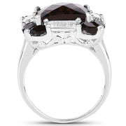 Bids.com 7.43 Carat Genuine Smoky Quartz & White Topaz .925 Sterling Silver Ring Rings White Smoke size 8.00,size 6.00,size 7.00,size 9.00,size 5.00,size 10.00