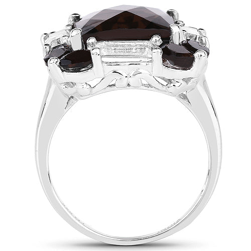 Bids.com 7.43 Carat Genuine Smoky Quartz & White Topaz .925 Sterling Silver Ring Rings White Smoke size 8.00,size 6.00,size 7.00,size 9.00,size 5.00,size 10.00