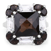 Bids.com 7.43 Carat Genuine Smoky Quartz & White Topaz .925 Sterling Silver Ring Rings White Smoke size 8.00,size 6.00,size 7.00,size 9.00,size 5.00,size 10.00