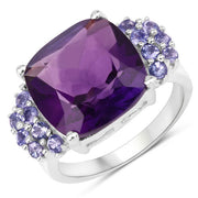 Bids.com 6.34 Carat Genuine Amethyst and Tanzanite .925 Sterling Silver Ring Rings White Smoke size 6.00,size 9.00,size 10.00,size 7.00,size 8.00,size 5.00