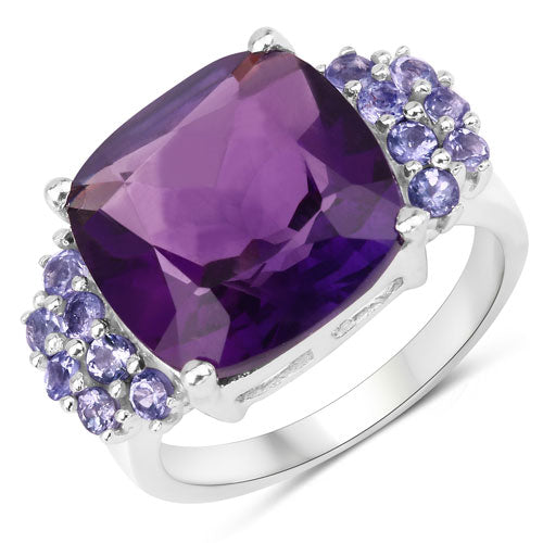 Bids.com 6.34 Carat Genuine Amethyst and Tanzanite .925 Sterling Silver Ring Rings White Smoke size 6.00,size 9.00,size 10.00,size 7.00,size 8.00,size 5.00