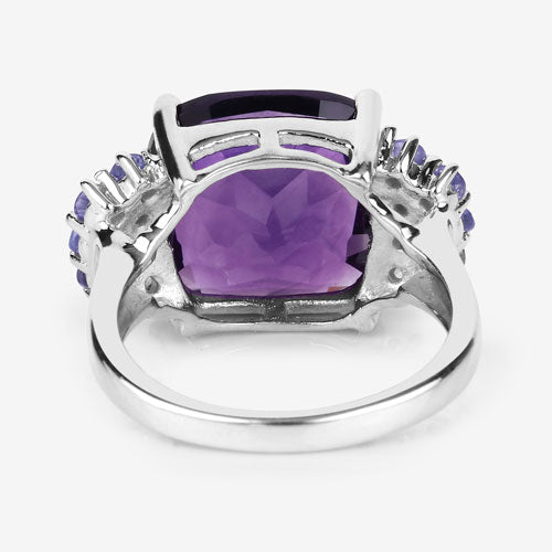 Bids.com 6.34 Carat Genuine Amethyst and Tanzanite .925 Sterling Silver Ring Rings White Smoke size 6.00,size 9.00,size 10.00,size 7.00,size 8.00,size 5.00