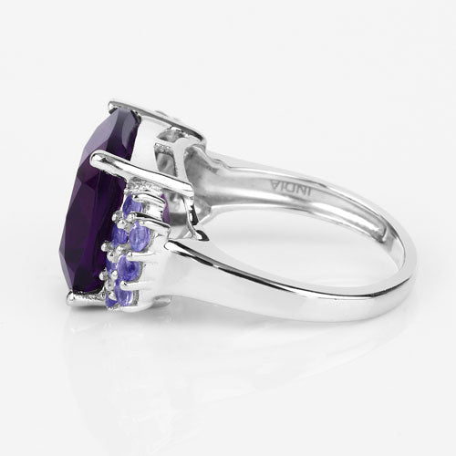Bids.com 6.34 Carat Genuine Amethyst and Tanzanite .925 Sterling Silver Ring Rings White Smoke size 6.00,size 9.00,size 10.00,size 7.00,size 8.00,size 5.00