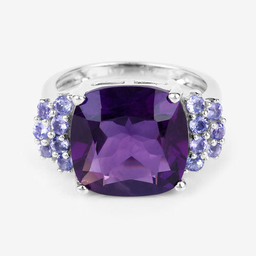 Bids.com 6.34 Carat Genuine Amethyst and Tanzanite .925 Sterling Silver Ring Rings White Smoke size 6.00,size 9.00,size 10.00,size 7.00,size 8.00,size 5.00