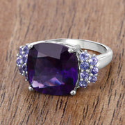 Bids.com 6.34 Carat Genuine Amethyst and Tanzanite .925 Sterling Silver Ring Rings Rosy Brown size 6.00,size 9.00,size 10.00,size 7.00,size 8.00,size 5.00