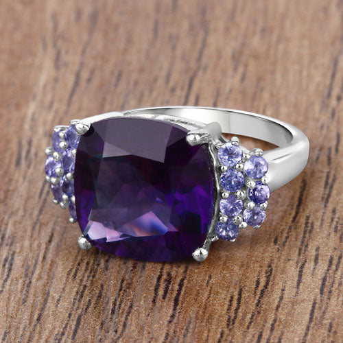 Bids.com 6.34 Carat Genuine Amethyst and Tanzanite .925 Sterling Silver Ring Rings Rosy Brown size 6.00,size 9.00,size 10.00,size 7.00,size 8.00,size 5.00