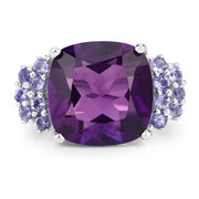 Bids.com 6.34 Carat Genuine Amethyst and Tanzanite .925 Sterling Silver Ring Rings White Smoke size 6.00,size 9.00,size 10.00,size 7.00,size 8.00,size 5.00