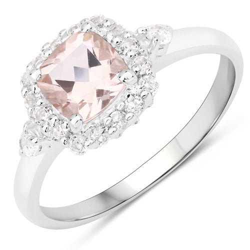 Bids.com 1.17 Carat Genuine Morganite and White Zircon .925 Sterling Silver Ring Rings White Smoke size 5.00,size 6.00,size 7.00,size 7.50,size 8.00,size 9.00