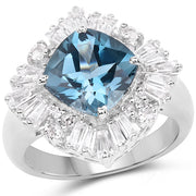 Bids.com 5.19 Carat Genuine London Blue Topaz & White Topaz .925 Sterling Silver Ring Rings White Smoke size 8.00,size 6.00,size 7.00,size 9.00,size 5.00