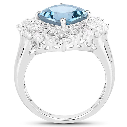 Bids.com 5.19 Carat Genuine London Blue Topaz & White Topaz .925 Sterling Silver Ring Rings White Smoke size 8.00,size 6.00,size 7.00,size 9.00,size 5.00