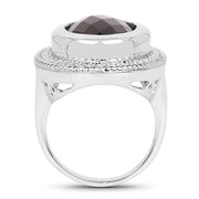 Bids.com 7.90 Carat Genuine Smoky Quartz .925 Sterling Silver Ring Rings White Smoke size 6.00,size 8.00,size 9.00,size 10.00,size 7.00,size 5.00