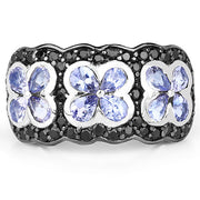 Bids.com 14K Yellow Gold Plated 2.60 Carat Genuine Tanzanite and Black Spinel .925 Sterling Silver Ring Rings White Smoke size 6.00,size 7.00,size 8.00,size 9.00