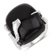 Bids.com 21.04 Carat Genuine Black Onyx and White Topaz .925 Sterling Silver Ring Rings White Smoke size 5.00,size 6.00,size 7.00,size 8.00,size 9.00
