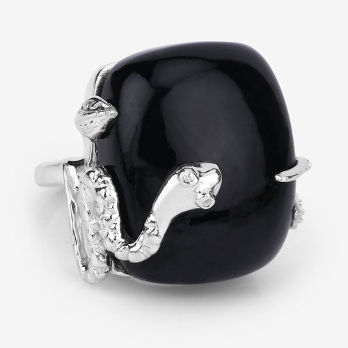 Bids.com 21.04 Carat Genuine Black Onyx and White Topaz .925 Sterling Silver Ring Rings White Smoke size 5.00,size 6.00,size 7.00,size 8.00,size 9.00