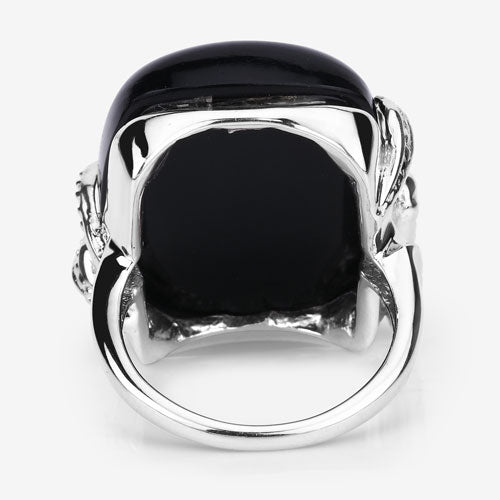 Bids.com 21.04 Carat Genuine Black Onyx and White Topaz .925 Sterling Silver Ring Rings Black size 5.00,size 6.00,size 7.00,size 8.00,size 9.00