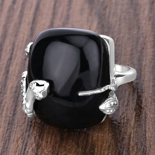 Bids.com 21.04 Carat Genuine Black Onyx and White Topaz .925 Sterling Silver Ring Rings Dim Gray size 5.00,size 6.00,size 7.00,size 8.00,size 9.00