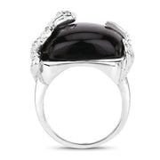 Bids.com 21.04 Carat Genuine Black Onyx and White Topaz .925 Sterling Silver Ring Rings White Smoke size 5.00,size 6.00,size 7.00,size 8.00,size 9.00