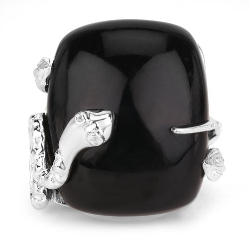 Bids.com 21.04 Carat Genuine Black Onyx and White Topaz .925 Sterling Silver Ring Rings Dark Slate Gray size 5.00,size 6.00,size 7.00,size 8.00,size 9.00