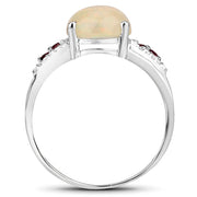 Bids.com 2.05 Carat Genuine Ethiopian Opal, Pink Tourmaline and White Topaz .925 Sterling Silver Ring Rings White Smoke size 7.00,size 8.00,size 6.00,size 9.00,size 5.00