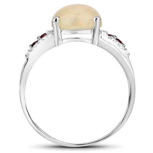 Bids.com 2.05 Carat Genuine Ethiopian Opal, Pink Tourmaline and White Topaz .925 Sterling Silver Ring Rings White Smoke size 7.00,size 8.00,size 6.00,size 9.00,size 5.00