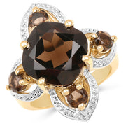 Bids.com 14K Yellow Gold Plated 5.92 Carat Genuine Smoky Quartz .925 Sterling Silver Ring Rings White Smoke size 6.00,size 7.00,size 8.00,size 9.00