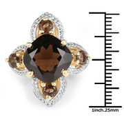 Bids.com 14K Yellow Gold Plated 5.92 Carat Genuine Smoky Quartz .925 Sterling Silver Ring Rings White Smoke size 6.00,size 7.00,size 8.00,size 9.00