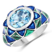 Bids.com 3.25 Carat Genuine Swiss Blue Topaz .925 Sterling Silver Ring Rings White Smoke size 6.00,size 9.00,size 7.00,size 8.00