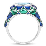 Bids.com 3.25 Carat Genuine Swiss Blue Topaz .925 Sterling Silver Ring Rings White Smoke size 6.00,size 9.00,size 7.00,size 8.00