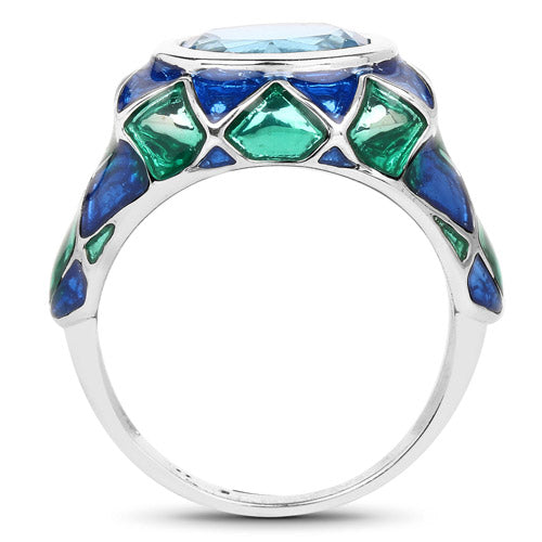 Bids.com 3.25 Carat Genuine Swiss Blue Topaz .925 Sterling Silver Ring Rings White Smoke size 6.00,size 9.00,size 7.00,size 8.00