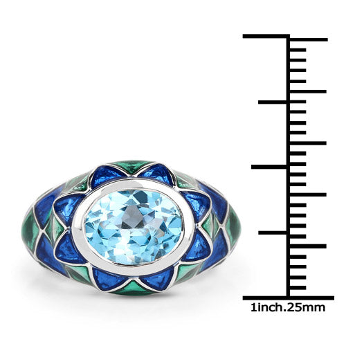 Bids.com 3.25 Carat Genuine Swiss Blue Topaz .925 Sterling Silver Ring Rings White Smoke size 6.00,size 9.00,size 7.00,size 8.00
