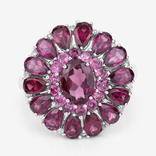 Bids.com 6.19 Carat Genuine Rhodolite and White Topaz .925 Sterling Silver Ring Rings White Smoke size 9.00,size 5.00,size 6.00,size 7.00,size 8.00,size 10.00