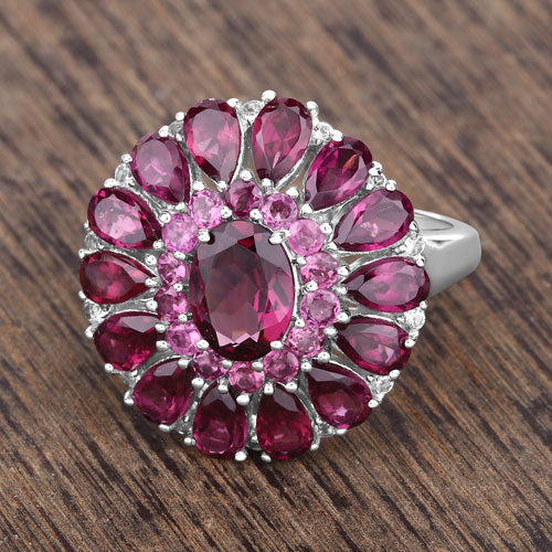 Bids.com 6.19 Carat Genuine Rhodolite and White Topaz .925 Sterling Silver Ring Rings Dim Gray size 9.00,size 5.00,size 6.00,size 7.00,size 8.00,size 10.00