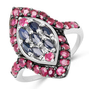 Bids.com 1.77 Carat Genuine Blue Sapphire and Ruby .925 Sterling Silver Ring Rings White Smoke size 6.00,size 7.00,size 8.00,size 9.00