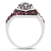 Bids.com 1.77 Carat Genuine Blue Sapphire and Ruby .925 Sterling Silver Ring Rings White Smoke size 6.00,size 7.00,size 8.00,size 9.00