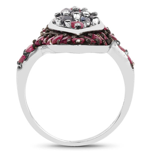 Bids.com 1.77 Carat Genuine Blue Sapphire and Ruby .925 Sterling Silver Ring Rings White Smoke size 6.00,size 7.00,size 8.00,size 9.00