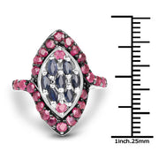 Bids.com 1.77 Carat Genuine Blue Sapphire and Ruby .925 Sterling Silver Ring Rings White Smoke size 6.00,size 7.00,size 8.00,size 9.00