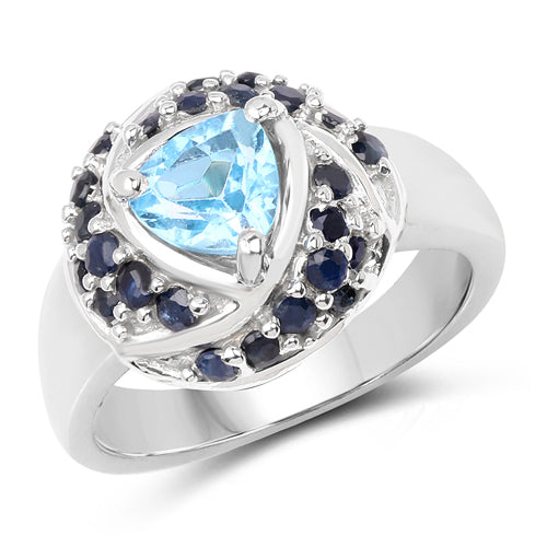 Bids.com 1.61 Carat Genuine Swiss Blue Topaz & Blue Sapphire .925 Sterling Silver Ring Rings White Smoke size 7.00,size 6.00,size 8.00,size 9.00,size 5.00,size 10.00