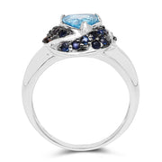 Bids.com 1.61 Carat Genuine Swiss Blue Topaz & Blue Sapphire .925 Sterling Silver Ring Rings White Smoke size 7.00,size 6.00,size 8.00,size 9.00,size 5.00,size 10.00