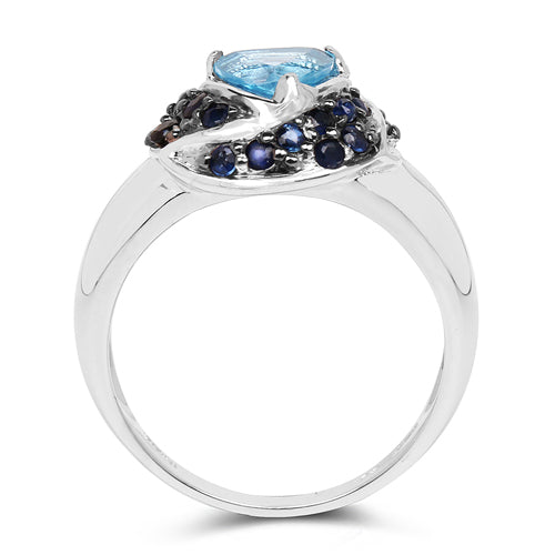 Bids.com 1.61 Carat Genuine Swiss Blue Topaz & Blue Sapphire .925 Sterling Silver Ring Rings White Smoke size 7.00,size 6.00,size 8.00,size 9.00,size 5.00,size 10.00