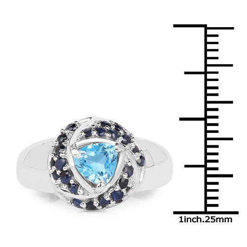 Bids.com 1.61 Carat Genuine Swiss Blue Topaz & Blue Sapphire .925 Sterling Silver Ring Rings White Smoke size 7.00,size 6.00,size 8.00,size 9.00,size 5.00,size 10.00