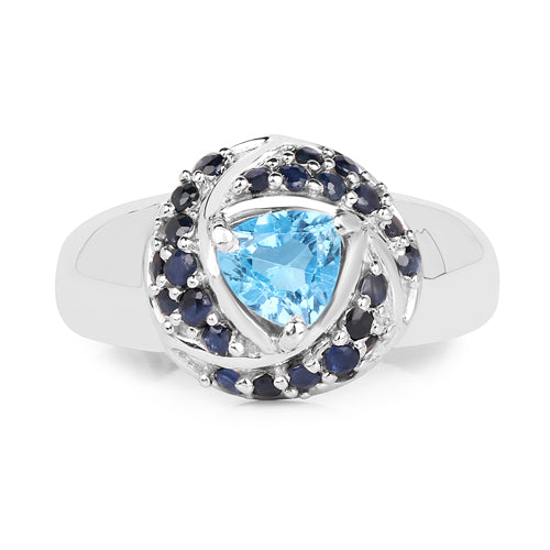Bids.com 1.61 Carat Genuine Swiss Blue Topaz & Blue Sapphire .925 Sterling Silver Ring Rings White Smoke size 7.00,size 6.00,size 8.00,size 9.00,size 5.00,size 10.00