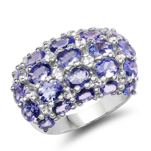 Bids.com 7.29 Carat Genuine Tanzanite and White Topaz .925 Sterling Silver Ring Rings White Smoke size 6.00,size 7.00,size 8.00,size 9.00,size 5.00